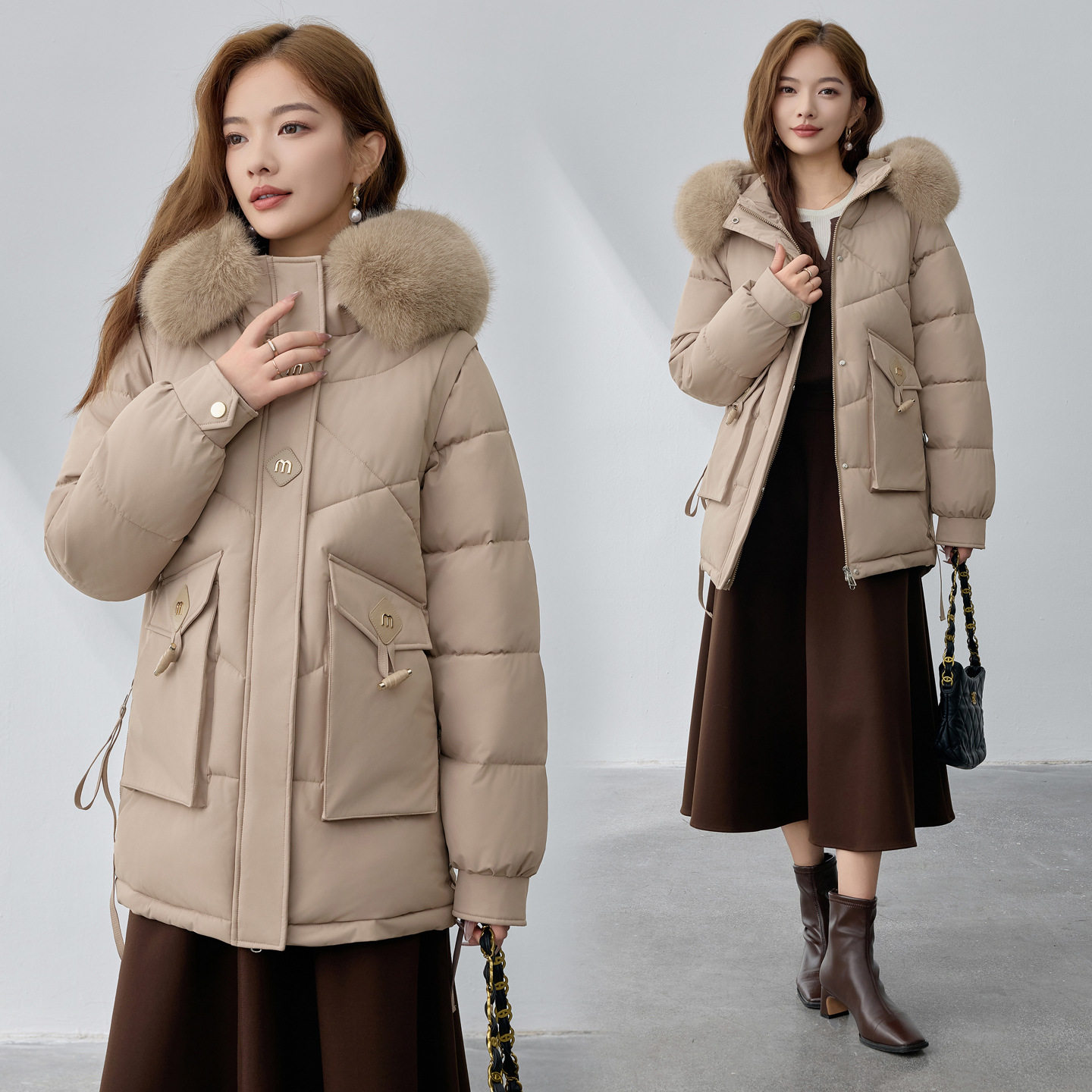 羽绒棉服女2025新款秋冬季女装宽松连帽大口袋加厚保暖面包服外套