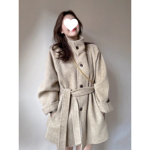 立领双面羊绒大衣女中长款2025秋冬新款小个子韩系短款羊毛呢外套