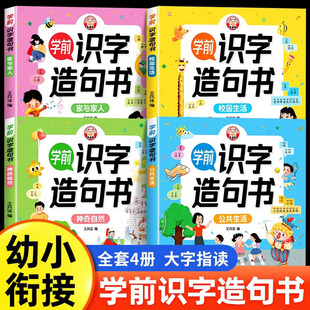 学前识字造句书全套4册 识字书幼儿认字幼儿园大班宝宝启蒙早教书小孩生字组词造句训练大全学前班儿童益智书籍幼小衔接教材正版