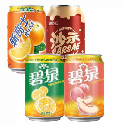 屈臣氏碧泉港式柠檬茶蜜桃茶8罐
