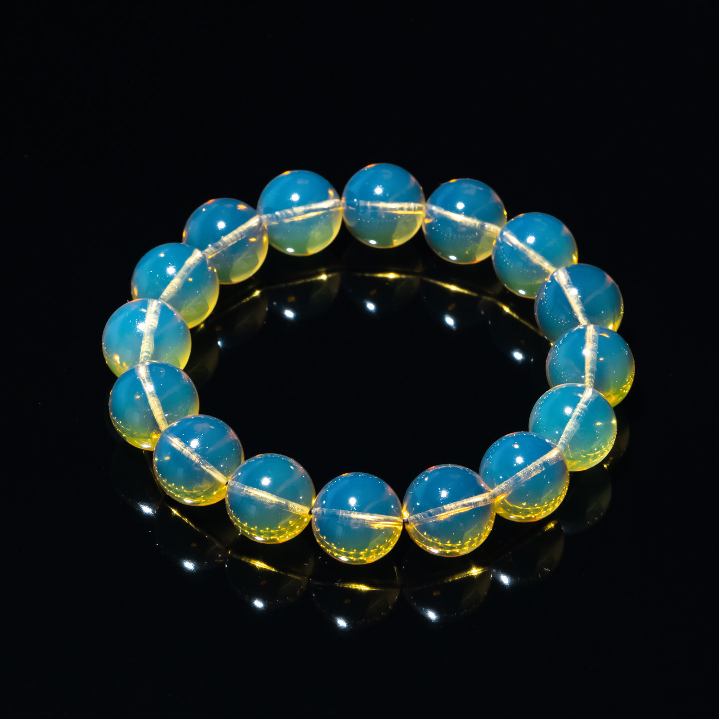 无灯泛蓝&middot;天然天空蓝琥珀皇家蓝多米蓝变色墨西哥蓝珀手串15MM