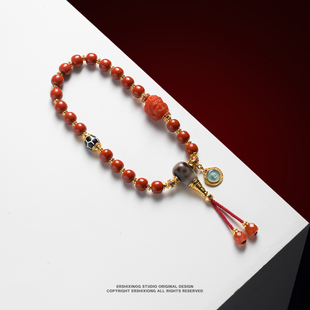 收藏级 精品无纹南红精品孤品独家精品原创原矿南红鸿运手链手持