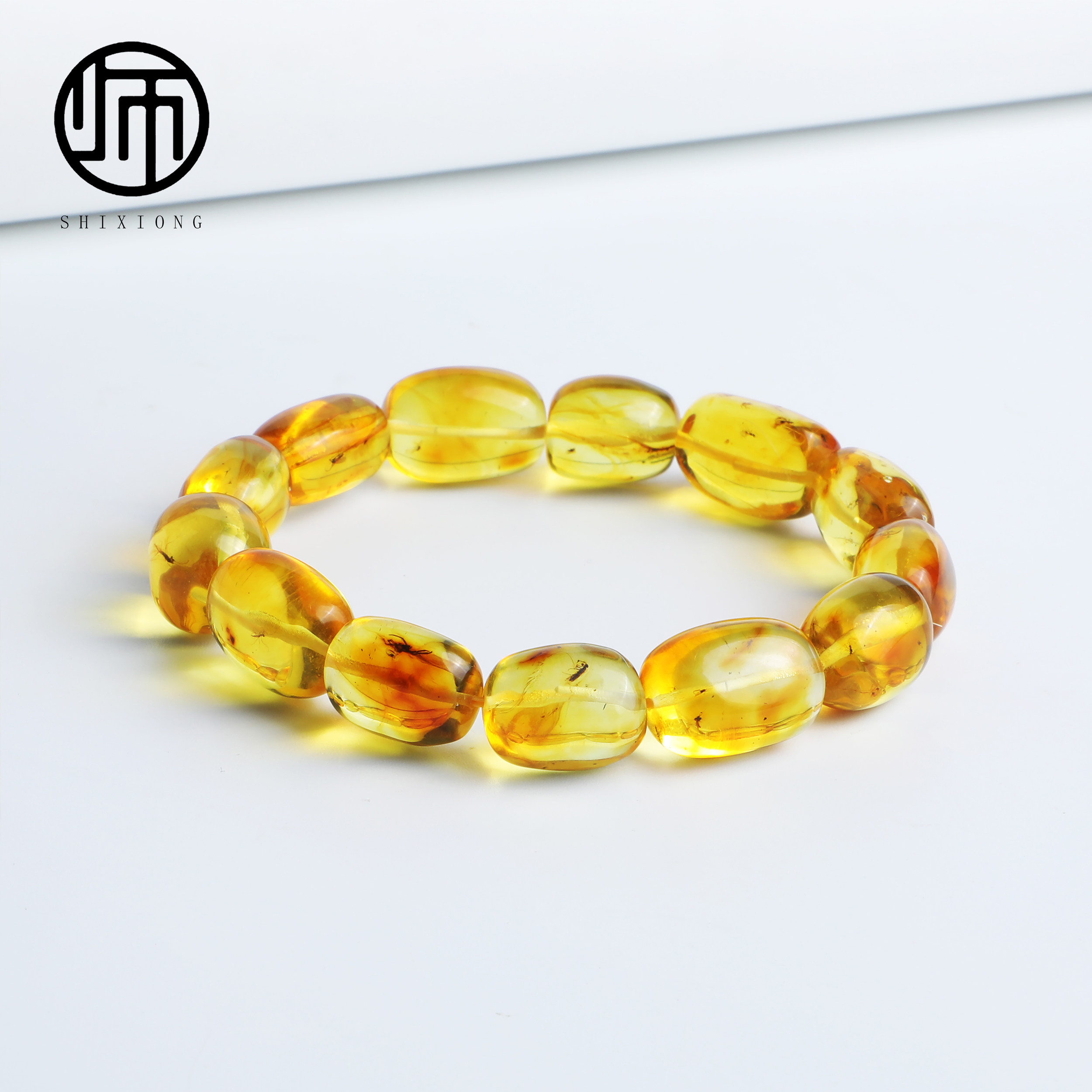 馆藏级天然无优化真品白垩纪时期虫子琥珀随型手串（颗颗带虫）