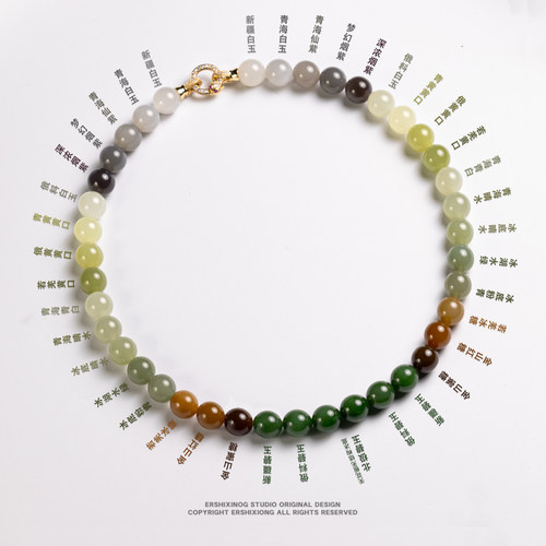 馆藏级新疆青海俄罗斯全产地和田玉渐变彩虹多宝12mm项链