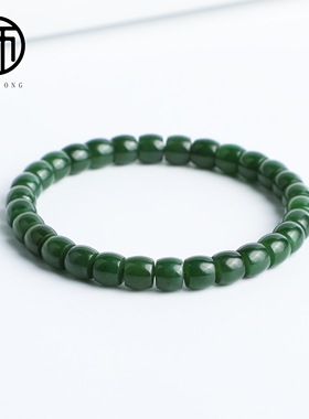收藏级天然无优化俄罗斯七号矿碧玉菠菜绿精工归圆直切手串6mm