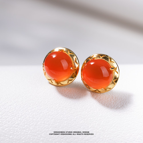 收藏级·天然无优化保山河湾冰红宝石光胶感南红玛瑙耳钉