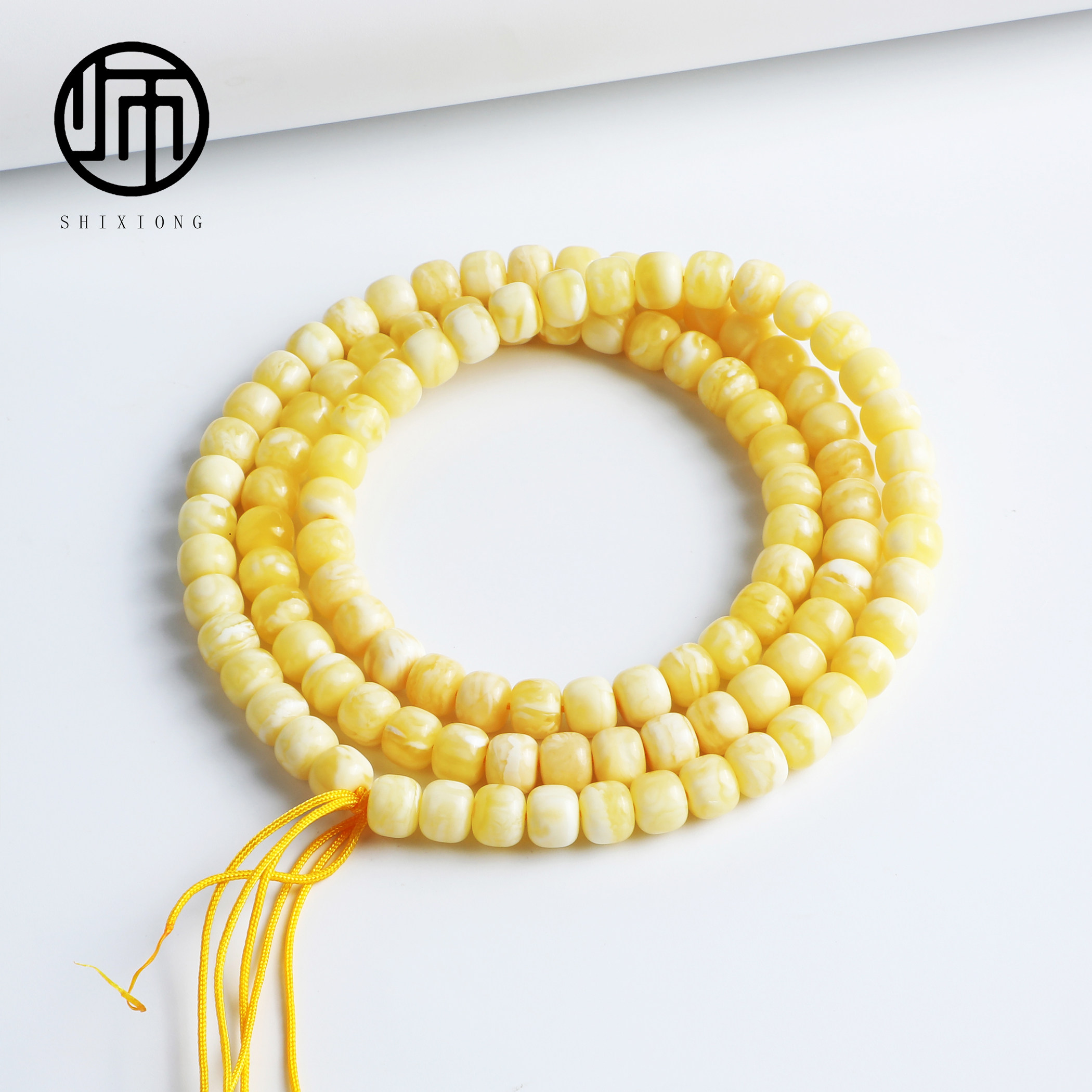 馆藏级天然无优化俄料一级白蜡瓷白蜜蜡妖花佛珠108颗8mm