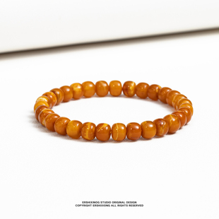 收藏级·天然小年份纯手工古法打磨蜜蜡妖花石膏蜡质算盘珠手串6