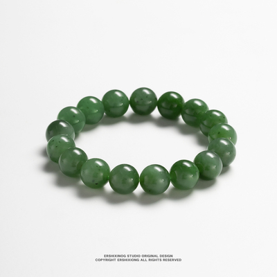 收藏级俄罗斯天然和田玉碧玉七号矿菠菜绿鸭蛋青双色手串