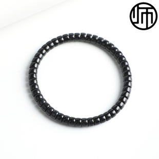 精工天然新疆和田玉墨玉山流水一细全墨药片手串