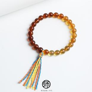 收藏级•天然原矿琥珀橘珀血珀渐变彩虹圆珠原创手串 带产地证书7