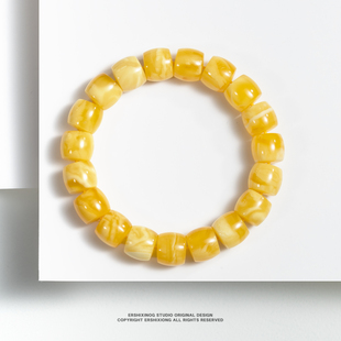 典藏纯料·一刀同料顺纹白花鸡油黄蜜蜡老型10m蜜蜡直切手串