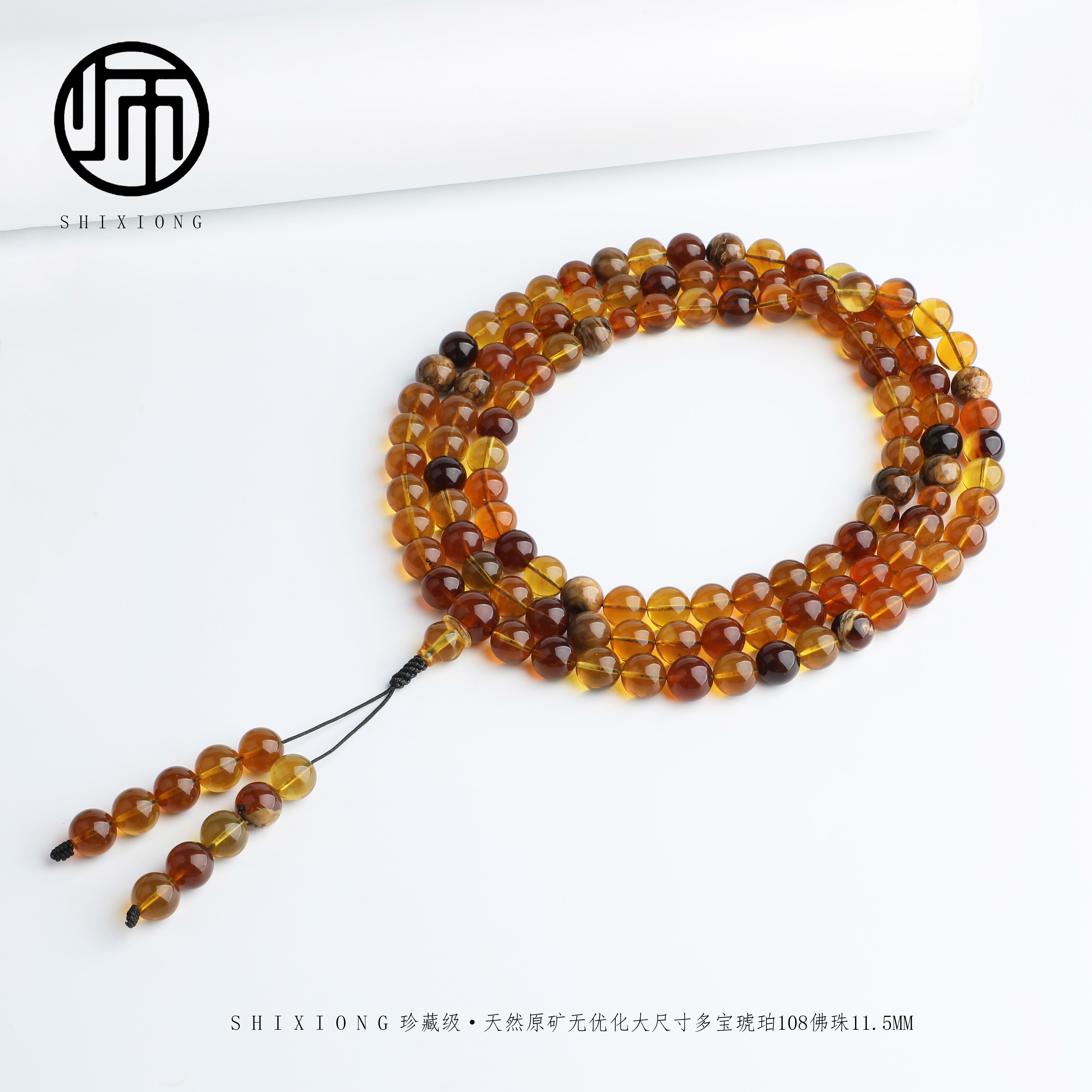 孤品仙宝收藏级天然原矿无优化琥珀多宝佛珠108颗11.5MM