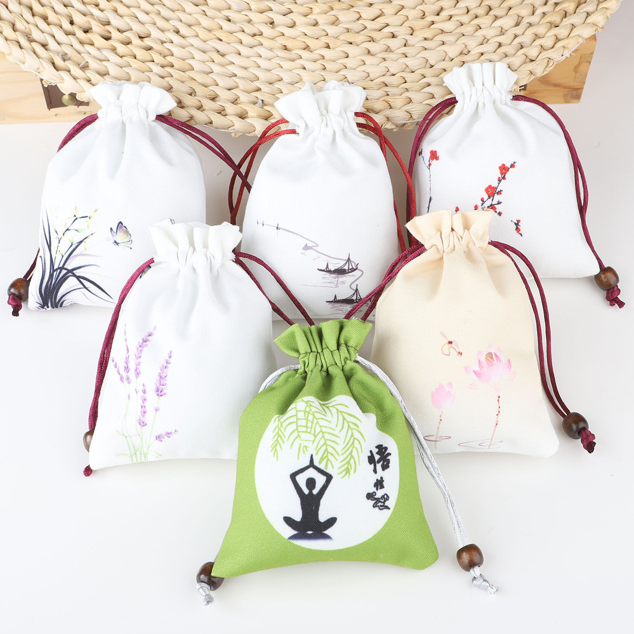 드래곤 보트 축제 향 주머니 향 주머니 헝겊 가방 중국 스타일 손으로 그린 ??잉크 향 주머니 빈 가방 보석 구슬 가방 사용자 정의 로고