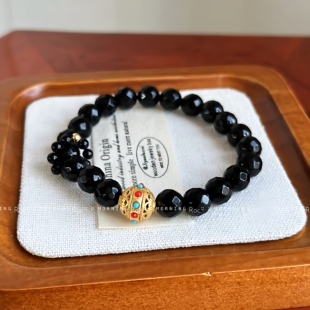 「黑光闪闪」天然黑玛瑙水晶手串跑环女款10mm切面手链礼物送闺蜜
