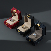 正品 真皮戒指盒墨绿色高级珠宝收纳盒翡翠钻戒首饰盒头层牛皮祼钻