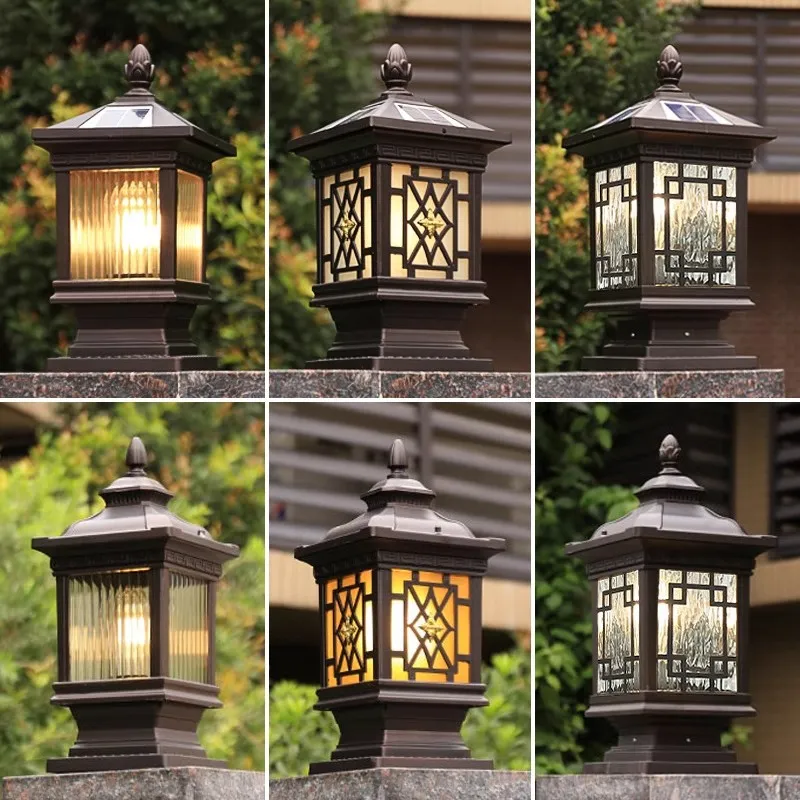 庭院灯太阳能户外防水别墅大门口柱子接电款新中式围墙室外柱头灯