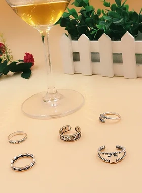 戒指韩版S银女女式开口复古简约首饰韩风花朵戒子巧兰轩文泰