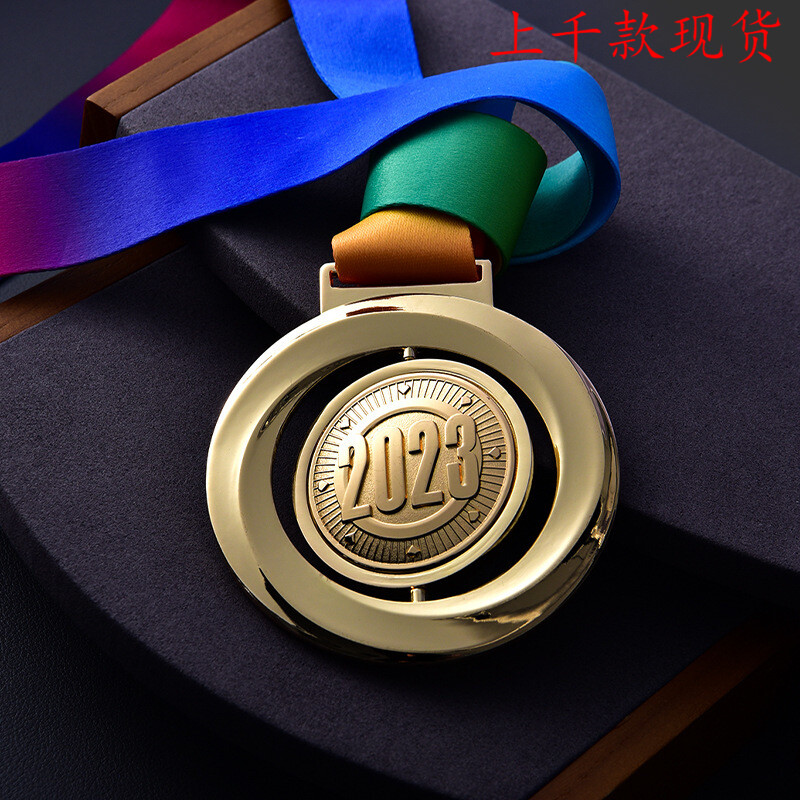 新款旋转挂牌金银铜定制足球篮球运动马拉松比赛冠军金属奖牌