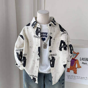 男童衬衫长袖春秋2026新款儿童衬衣春装男孩外套帅气时髦中童小童