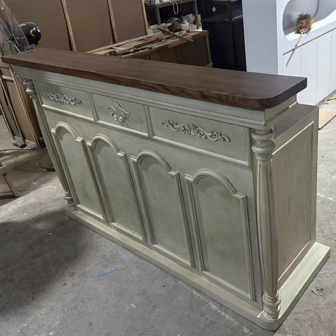 定制前台公司接待台美容院店铺迎宾台中古收银台欧式复古酒吧柜台