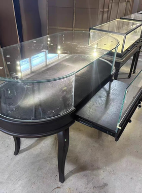 易开店珠宝展示柜首饰玉器陈列柜中古展台弧形玻璃柜台陈列柜定制