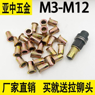 拉铆螺母平头条纹手动拉铆螺丝帽M3M4M5M6M8M10M2镀锌铆螺母