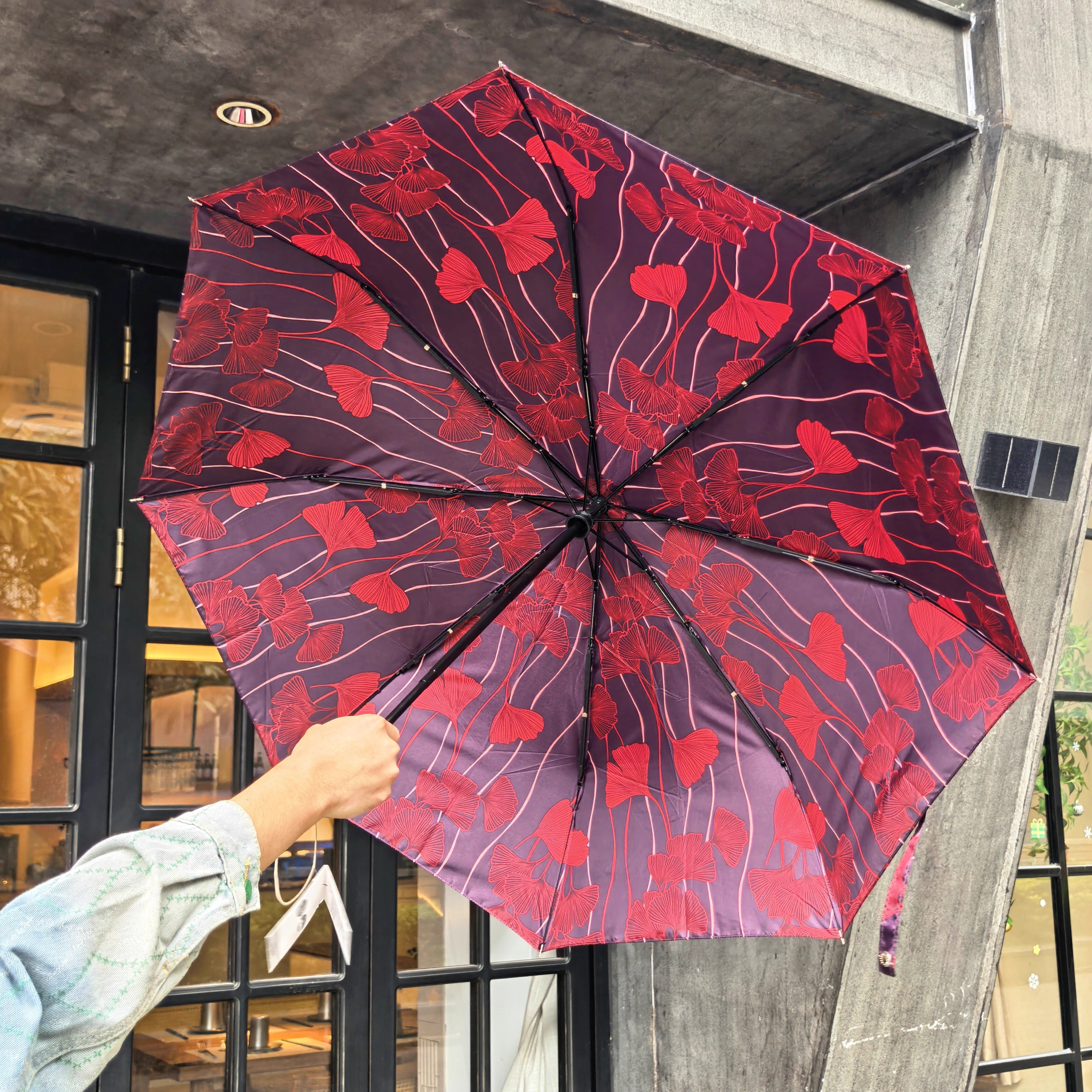 奥地利D家复古银杏树叶全自动树脂骨架抗风纳米速干折叠晴雨伞女