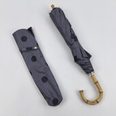 日本竹节二折伞轻量黑胶晴雨两用折叠晴雨伞女 复古灰色黑波点