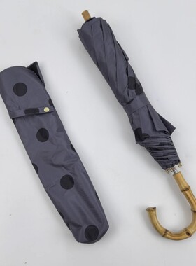 【复古灰色黑波点】日本竹节二折伞轻量黑胶晴雨两用折叠晴雨伞女