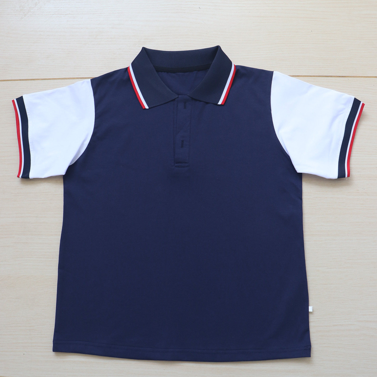 夏季学生校服藏蓝短袖领袖口红白边白袖运动POLO衫男女通用可定制
