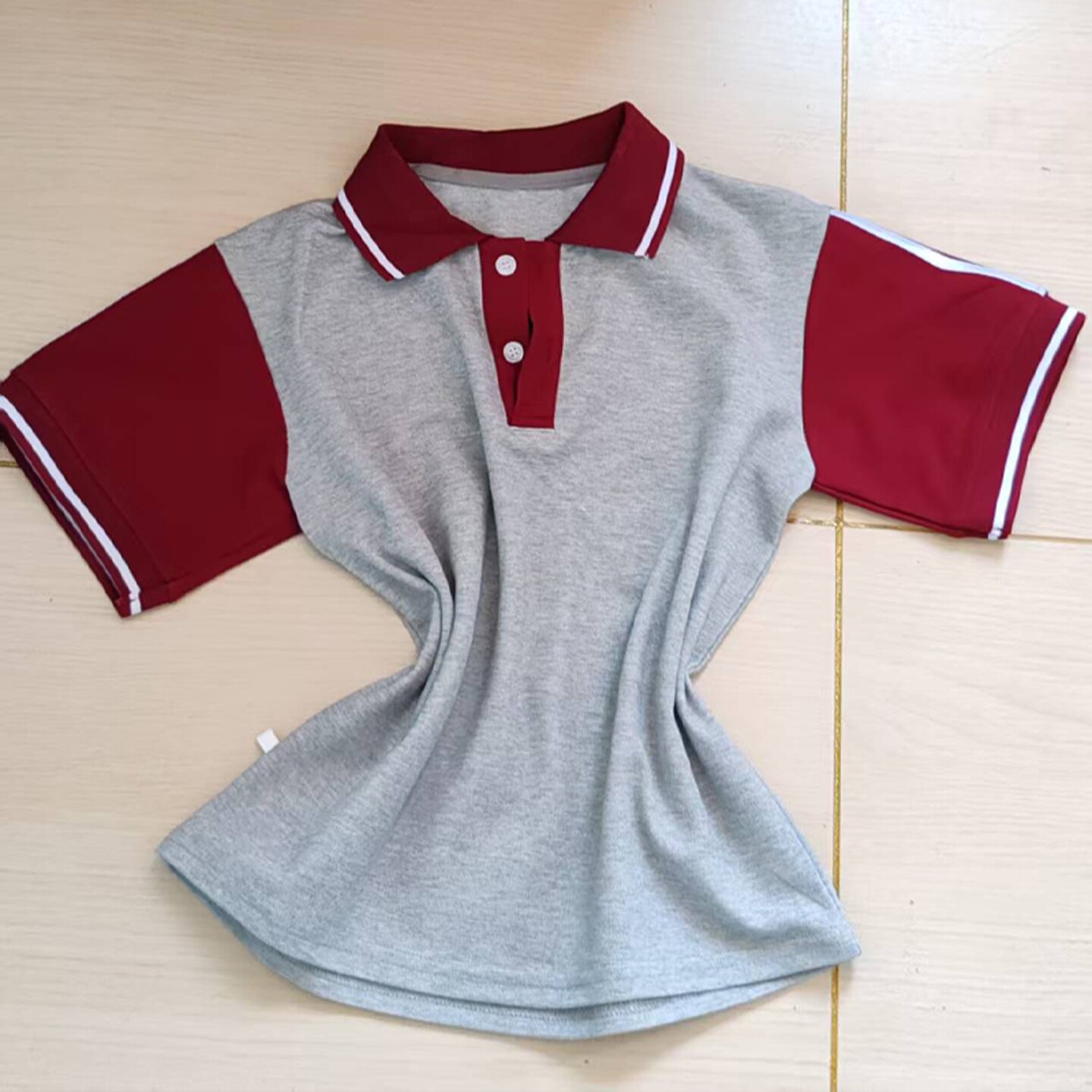 夏季浅灰校服短袖酒红袖酒红领男女校园高中小通用班服POLO衫棉质