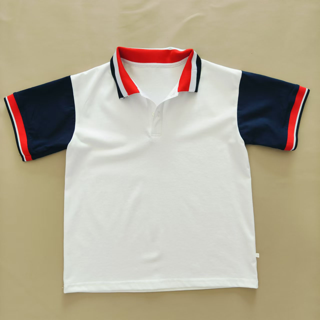 夏季棉白色校服短袖拼藏蓝袖撞色领子男女通用班服T恤POLO衫上衣