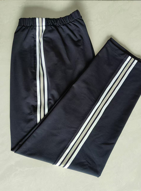 校服裤子冬季加绒深蓝色白杠反光杠白杠三道杠不挨着直筒大码长裤