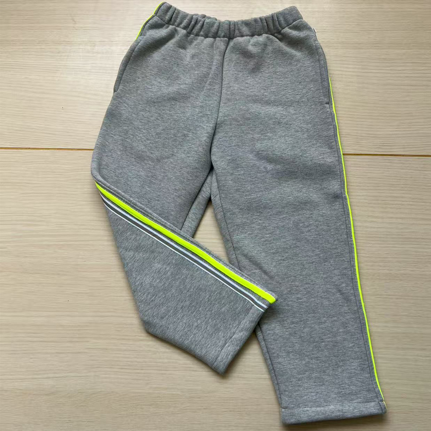 初高中小学生校服裤子浅灰直筒前荧光绿后灰白条男女款四季可定制