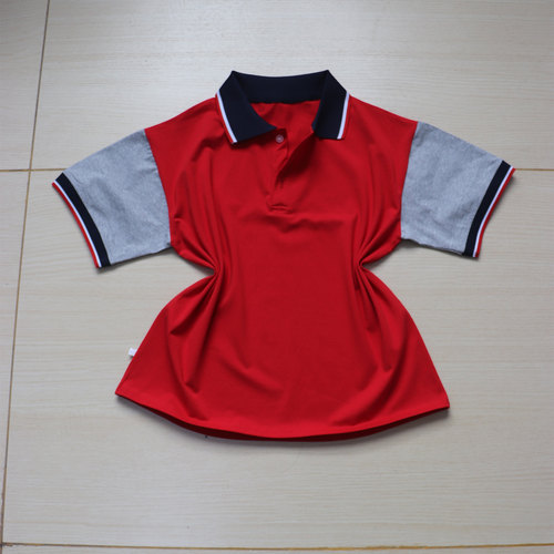 夏季大红短袖浅灰袖棉质POLO衫运动休闲学生校服男女通用可定制