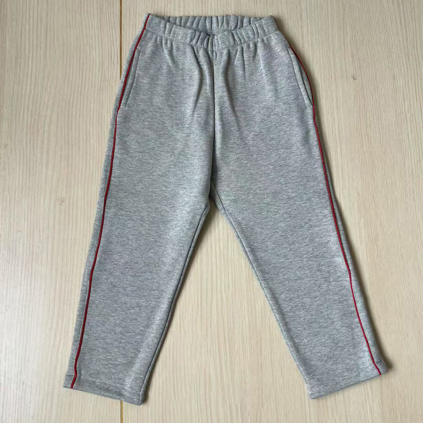 初高中小学生校服裤子浅灰直口加绒一道亮酒红绳休闲裤透气男女款