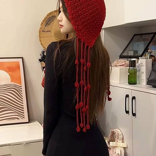 手工编织diy水母流苏帽子材料包钩针8股牛奶棉针织毛线礼物手作