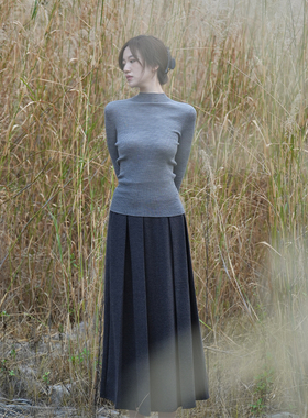 SerioLudere蛋仔很懒 2色立体压褶肌理感a子伞裙显高显瘦针织半裙