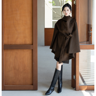 SerioLudere蛋仔很懒/咖色立领保暖时髦宽松百搭毛呢外套羊毛大衣