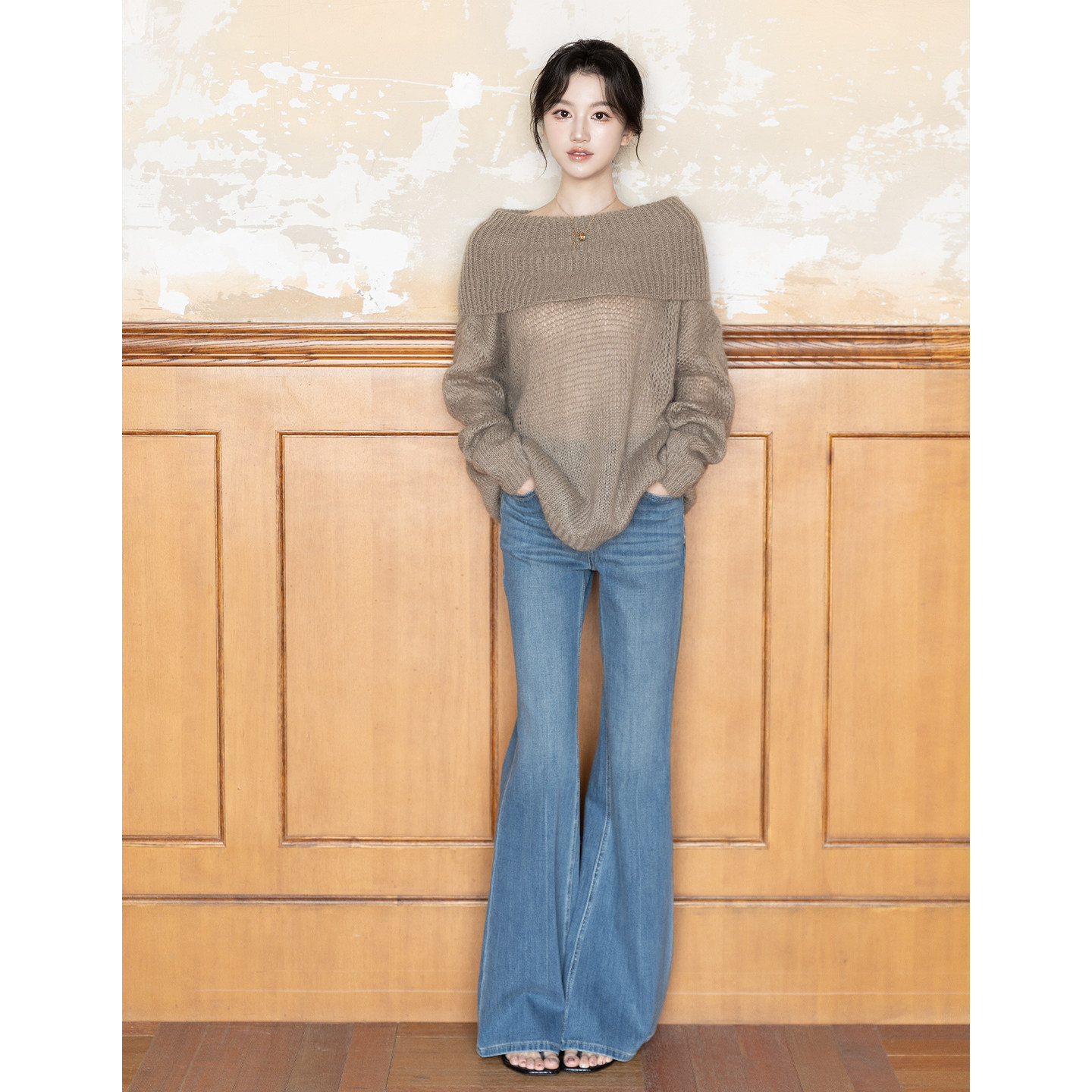 SerioLudere蛋仔很懒/ 羊毛马海毛宽松oversized一字肩针织衫毛衣