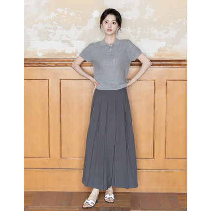 SerioLudere蛋仔很懒/ 灰色学院风高腰a字遮肉显瘦裙子百褶半身裙