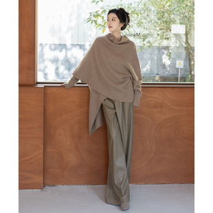 SerioLudere蛋仔很懒/卡其色设计感不规则毛呢外套时髦百搭上衣女