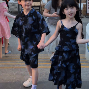 兄妹套装夏装新款男女童夏季套装度假风姐弟装儿童龙凤胎夏款潮
