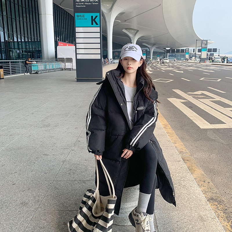 冬季情侣棉服女生加厚时尚连帽棉衣潮牌长款双人现形保暖防风面包