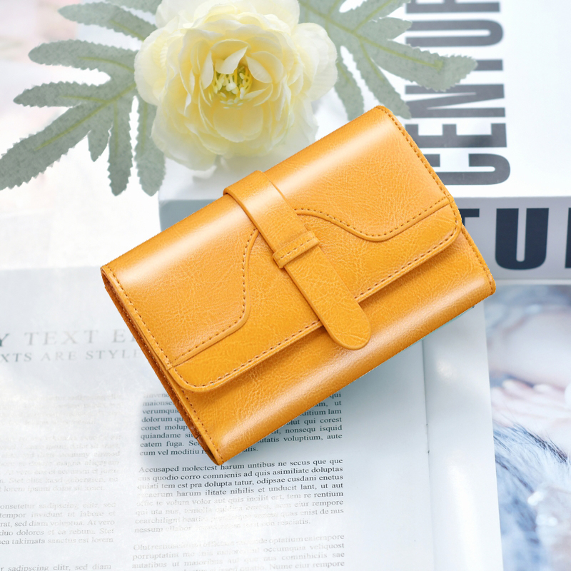 钱包女士短款2024新款真皮时尚多功能折叠小众设计网红黄色招财潮