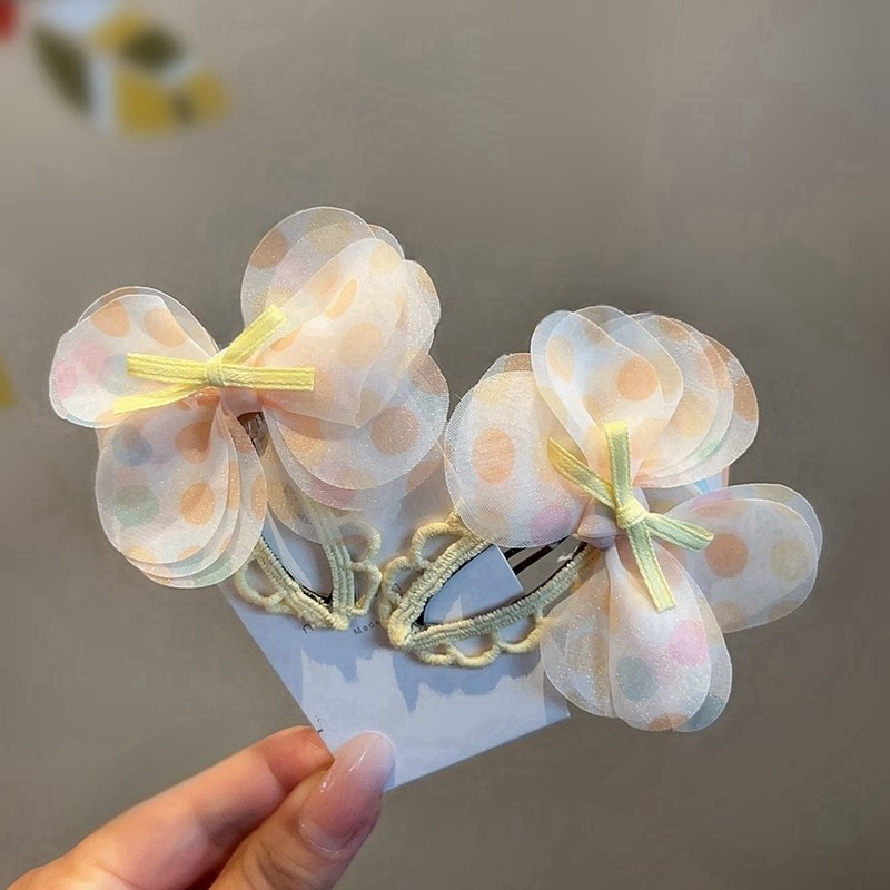 儿童多层波点花片发夹子发绳女童镂空花边BB夹亲子款春日对夹发圈