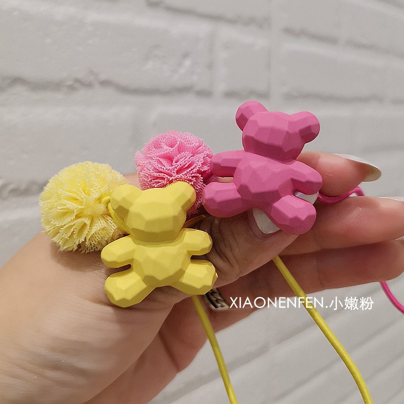 小嫩粉韩国亚光糖果色小熊绣球发绳儿童发饰头饰可爱炫彩发圈皮筋