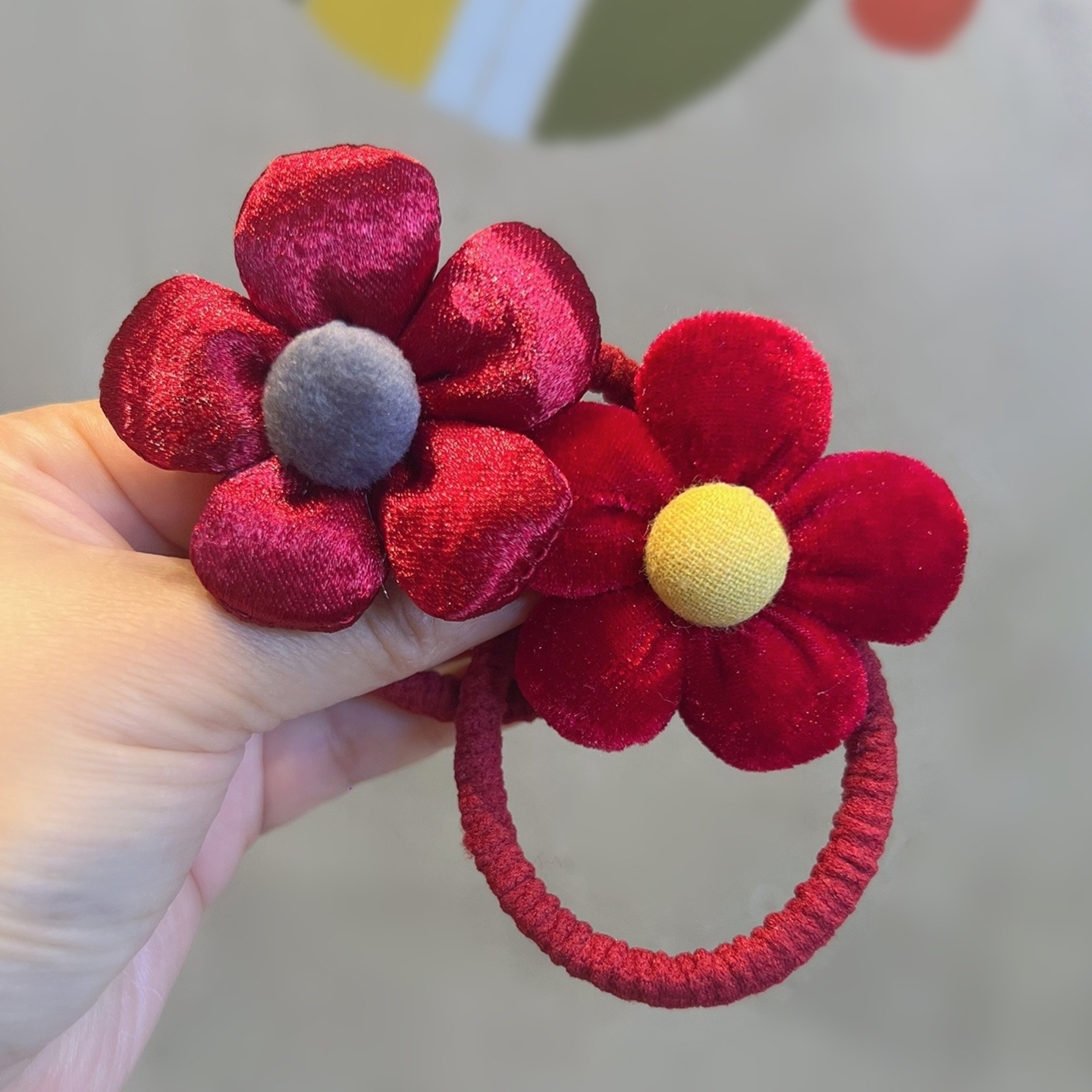 甜美红色花朵儿童可爱风发圈发饰