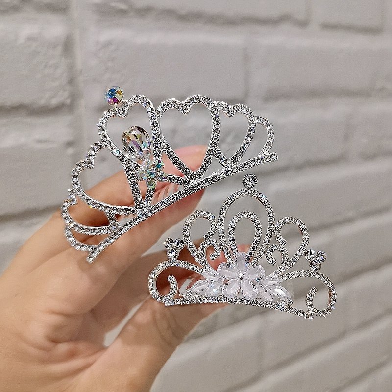 头饰pink小嫩粉女水晶王冠插梳